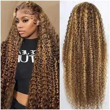 71 cm medusblonda ombre, dziļi viļņota HD mežģīņu