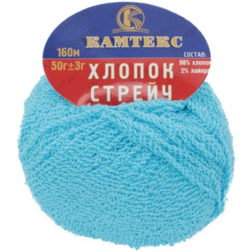 Streč kokvilna tirkīzs 024, 50g Kamteks