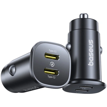 Baseus GoTrip 2 x USB‑C 30W auto lādētājs – melns 