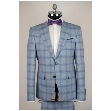 Gaiši zils Emilio Massimo slim fit uzvalks ar rūta