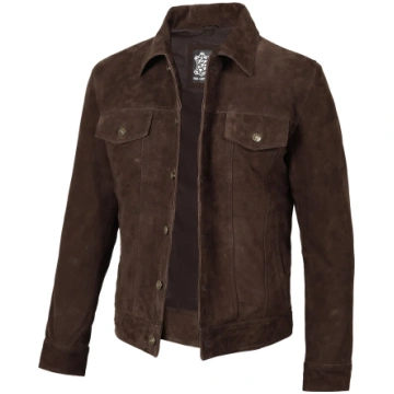 Men's Dark Brown Suede Trucker Jacket Decrum