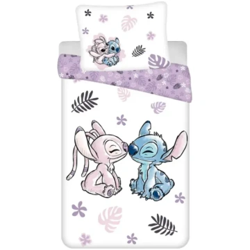 Lilo un Stitch kokvilnas gultas veļa 140x200 balta