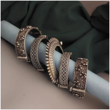 KANCHAN Silver Replica Bangle Stack Fusion Vogue